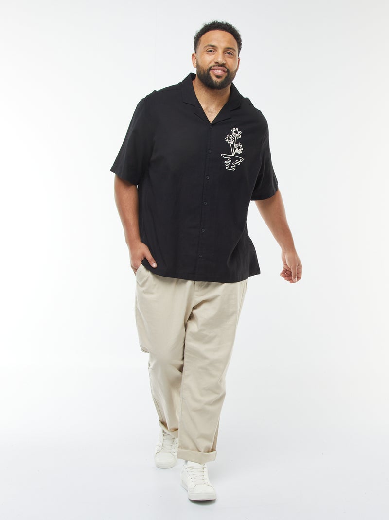 Camicia a maniche corte con ricami fantasia davanti nero - Kiabi