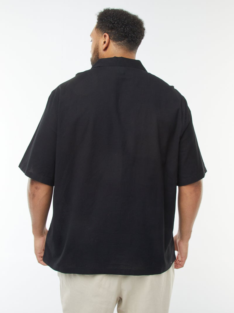 Camicia a maniche corte con ricami fantasia davanti nero - Kiabi