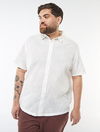 Camicia a maniche corte con ricami floreali all over