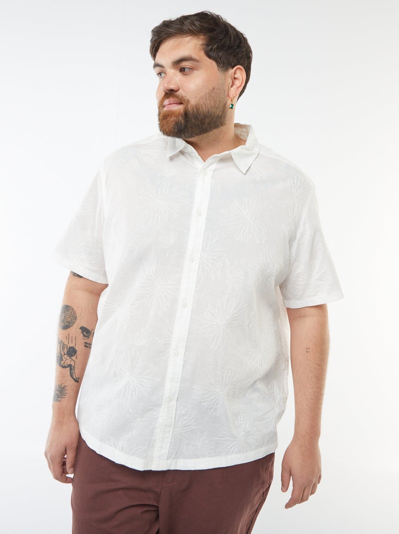 Camicia a maniche corte con ricami floreali all over Bianco - Kiabi