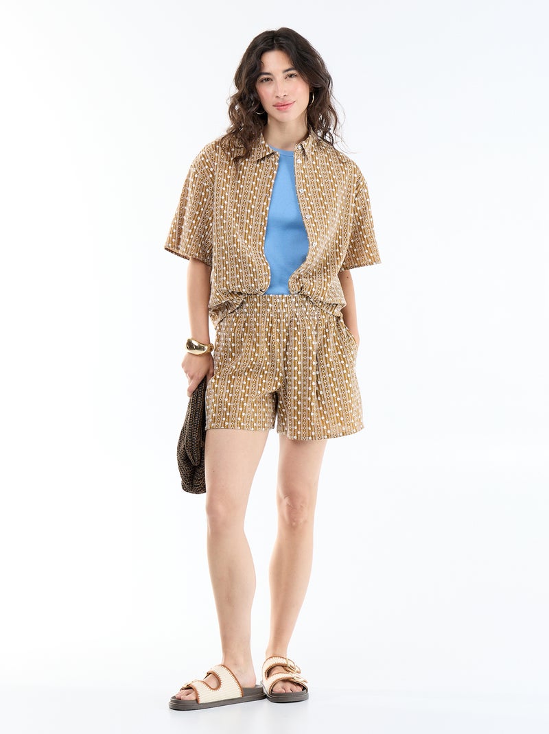 Camicia a maniche corte con ricami Marrone - Kiabi