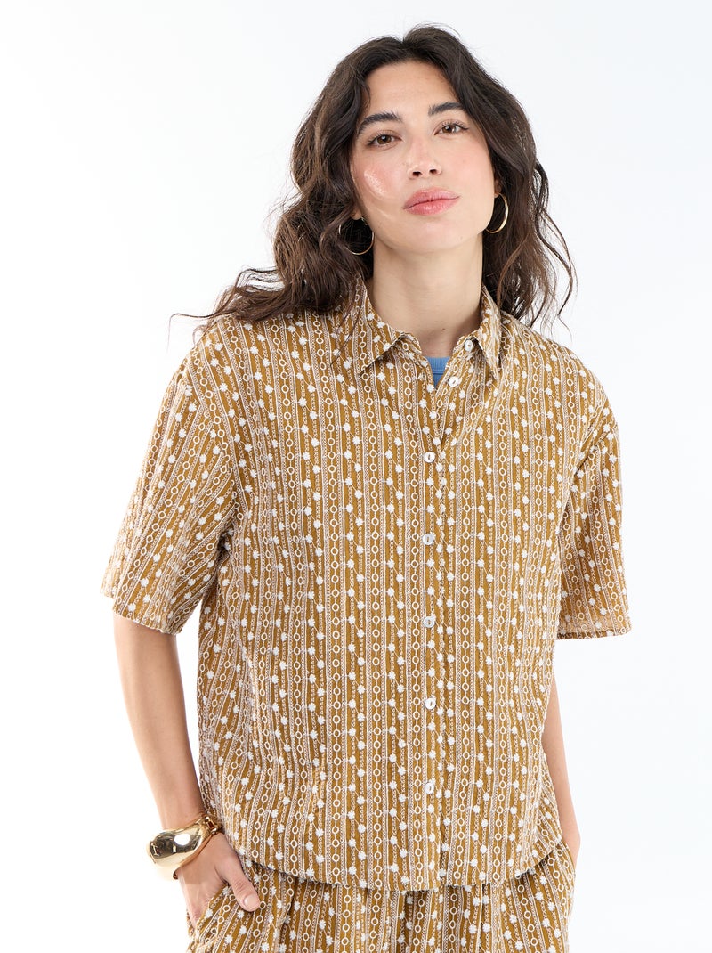 Camicia a maniche corte con ricami Marrone - Kiabi