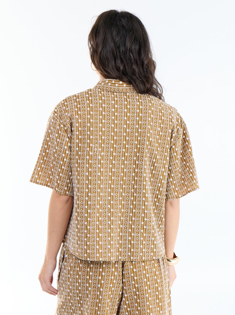 Camicia a maniche corte con ricami Marrone - Kiabi