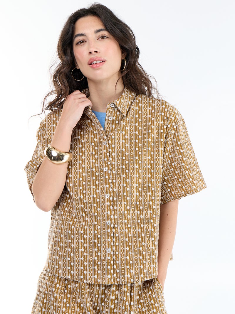 Camicia a maniche corte con ricami Marrone - Kiabi