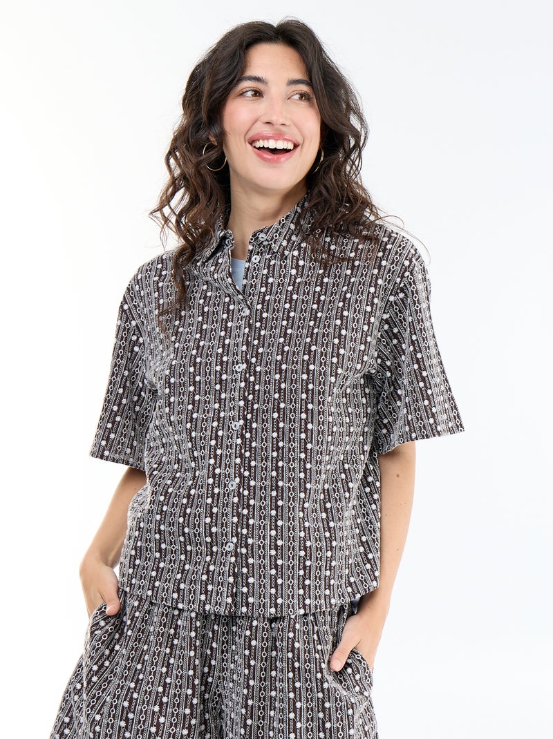 Camicia a maniche corte con ricami Marrone - Kiabi
