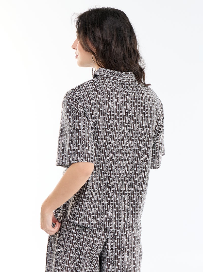 Camicia a maniche corte con ricami Marrone - Kiabi