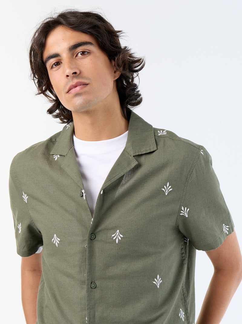 Camicia a maniche corte con ricami Verde - Kiabi