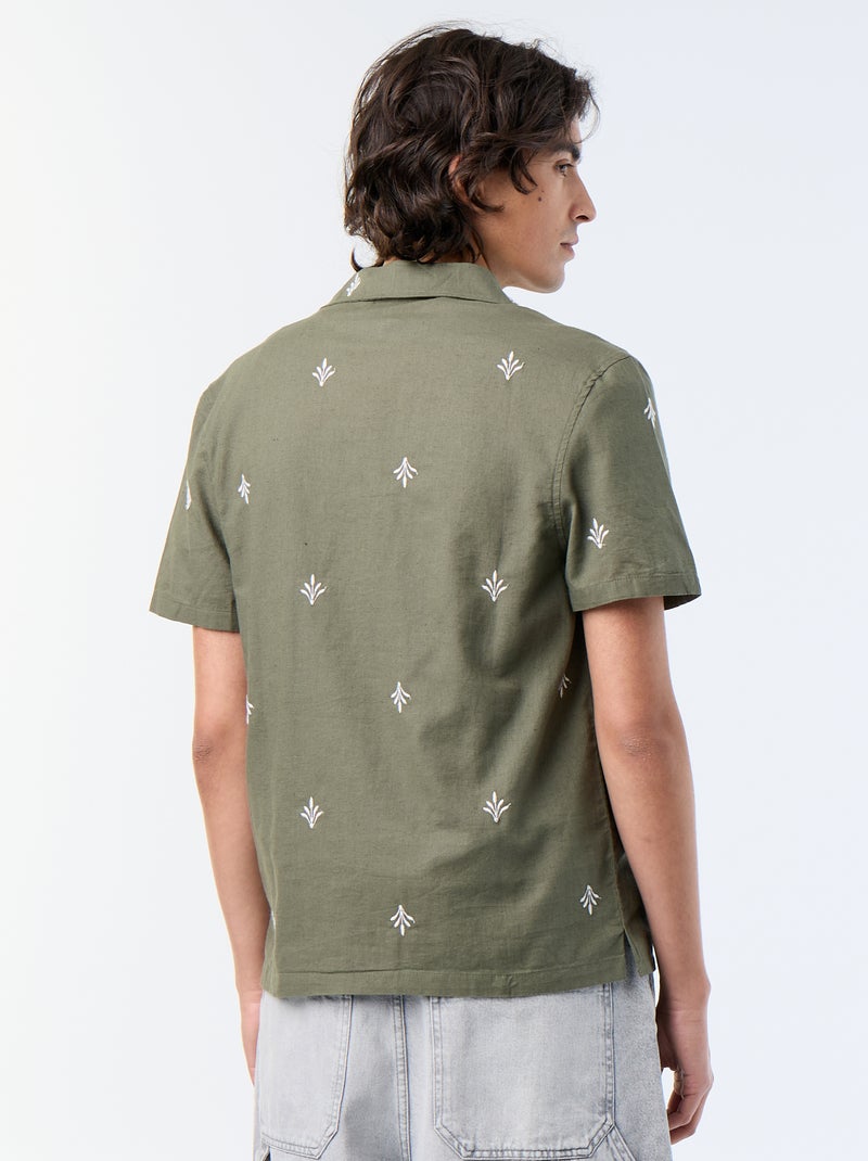 Camicia a maniche corte con ricami Verde - Kiabi