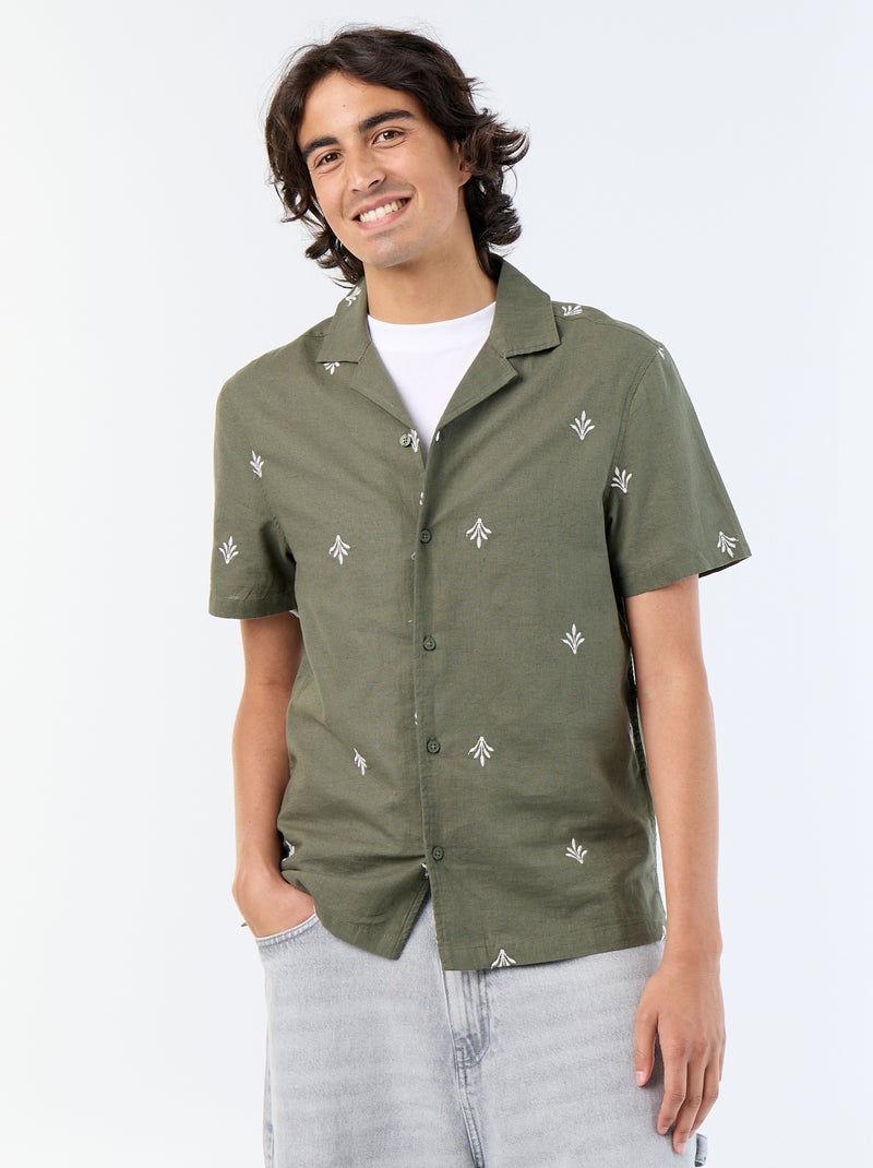 Camicia a maniche corte con ricami Verde - Kiabi