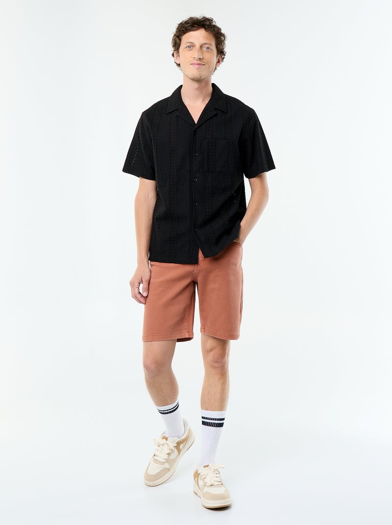Camicia a maniche corte con ricamo sangallo Nero - Kiabi