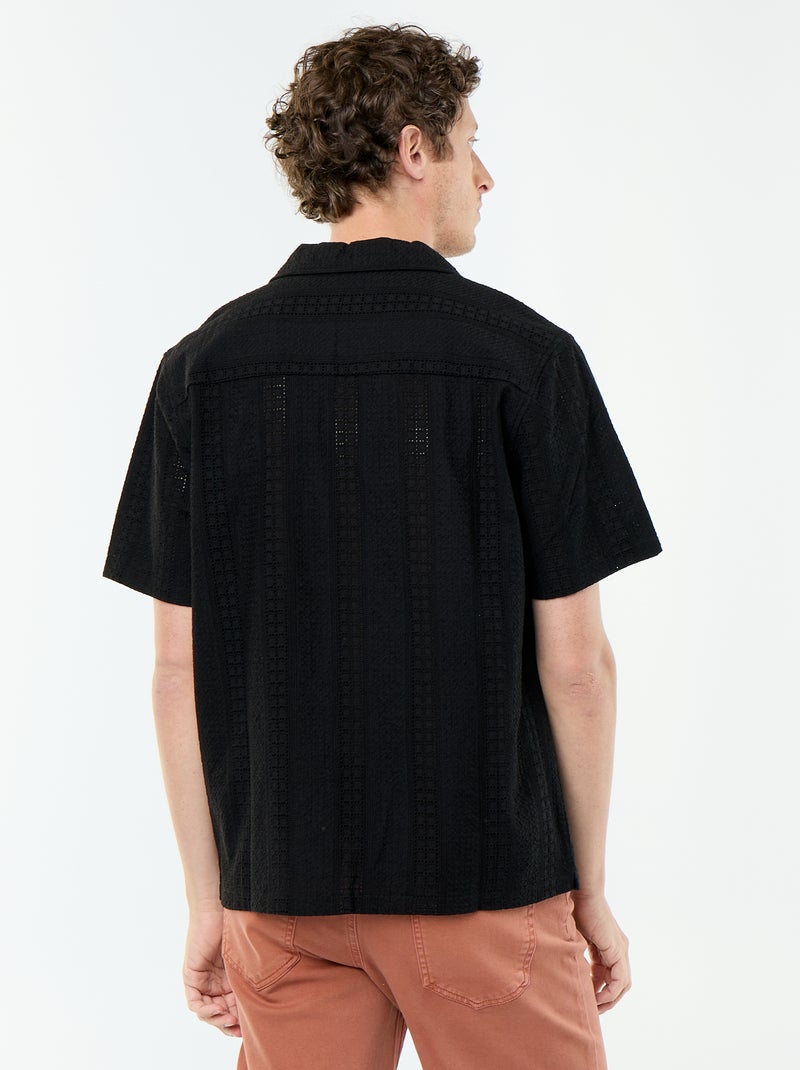 Camicia a maniche corte con ricamo sangallo Nero - Kiabi