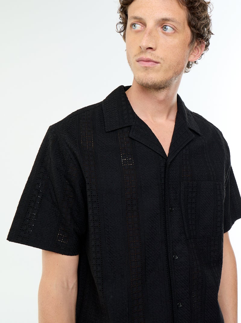 Camicia a maniche corte con ricamo sangallo Nero - Kiabi
