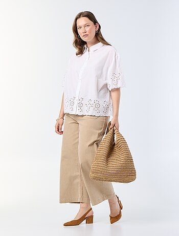 Camicia a maniche corte con ricamo traforato
