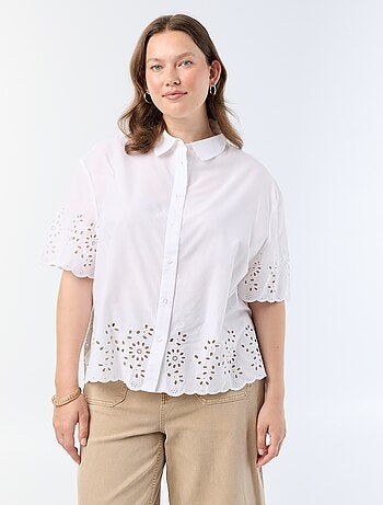 Camicia a maniche corte con ricamo traforato
