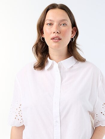 Camicia a maniche corte con ricamo traforato