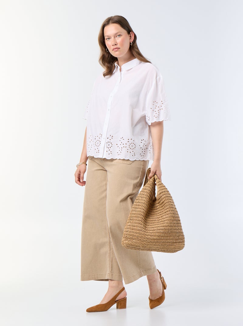Camicia a maniche corte con ricamo traforato Bianco - Kiabi