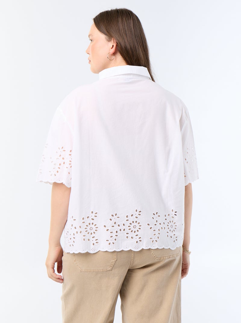 Camicia a maniche corte con ricamo traforato Bianco - Kiabi