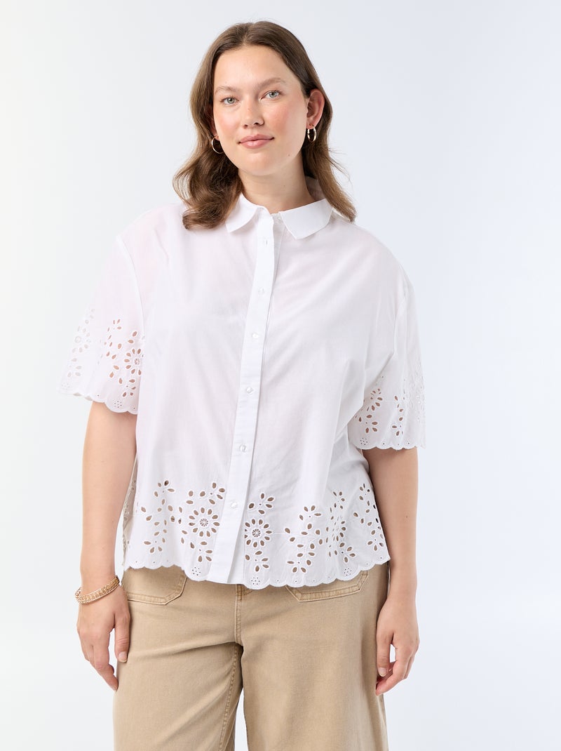 Camicia a maniche corte con ricamo traforato Bianco - Kiabi