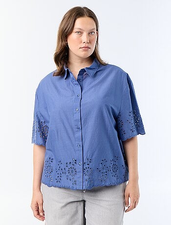 Camicia a maniche corte con ricamo traforato