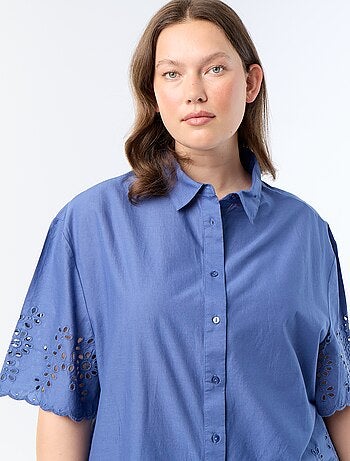 Camicia a maniche corte con ricamo traforato