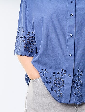 Camicia a maniche corte con ricamo traforato