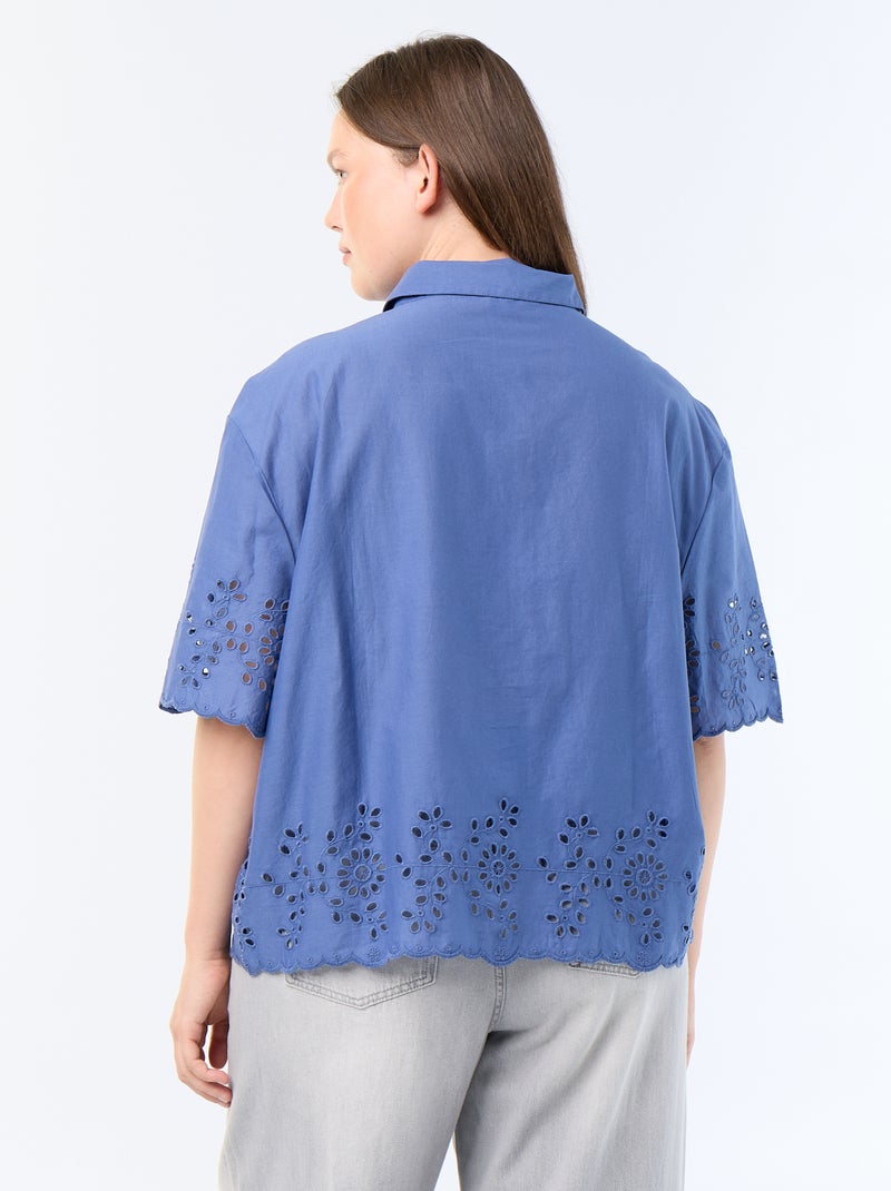 Camicia a maniche corte con ricamo traforato Blu - Kiabi