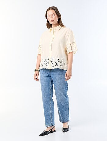 Camicia a maniche corte con ricamo traforato