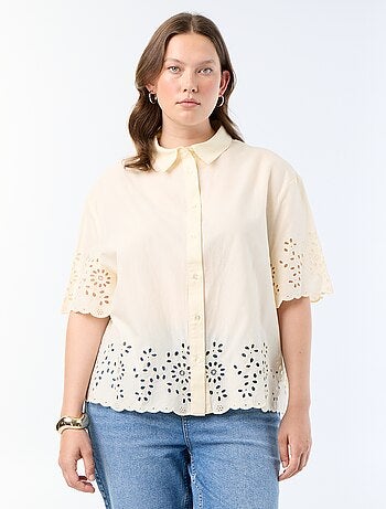 Camicia a maniche corte con ricamo traforato
