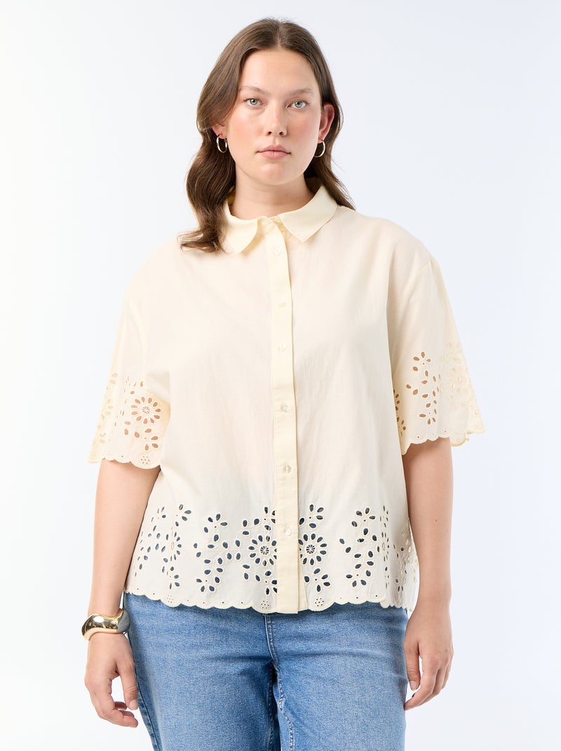 Camicia a maniche corte con ricamo traforato Giallo - Kiabi