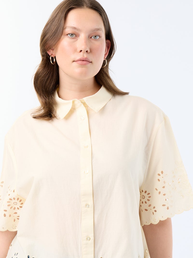 Camicia a maniche corte con ricamo traforato Giallo - Kiabi