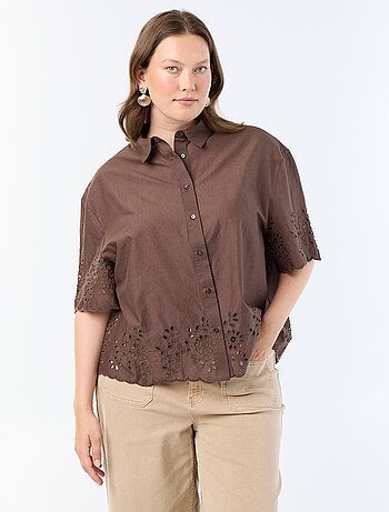 Camicia a maniche corte con ricamo traforato