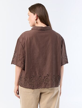 Camicia a maniche corte con ricamo traforato