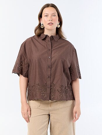 Camicia a maniche corte con ricamo traforato