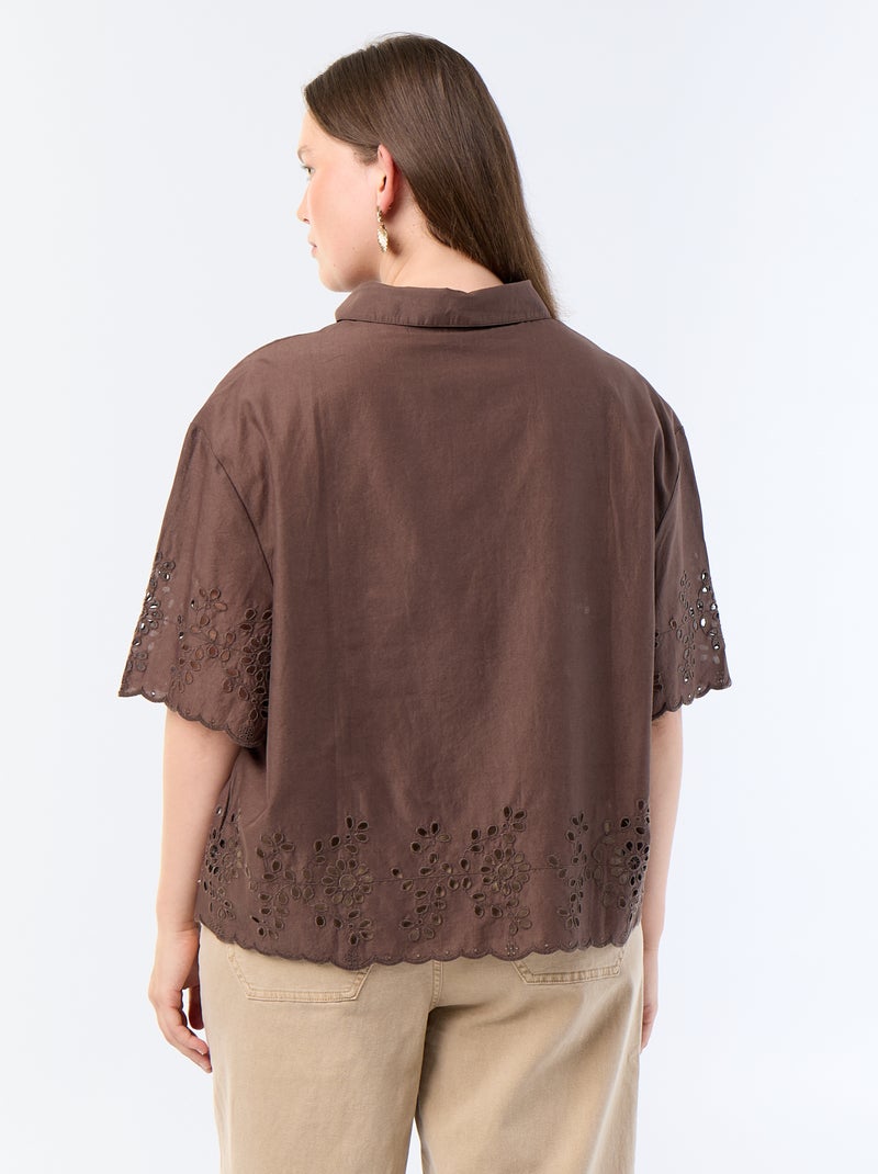 Camicia a maniche corte con ricamo traforato Marrone - Kiabi