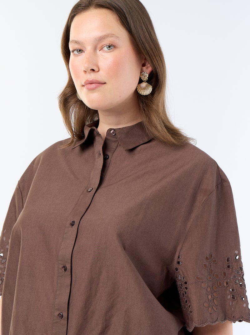 Camicia a maniche corte con ricamo traforato Marrone - Kiabi