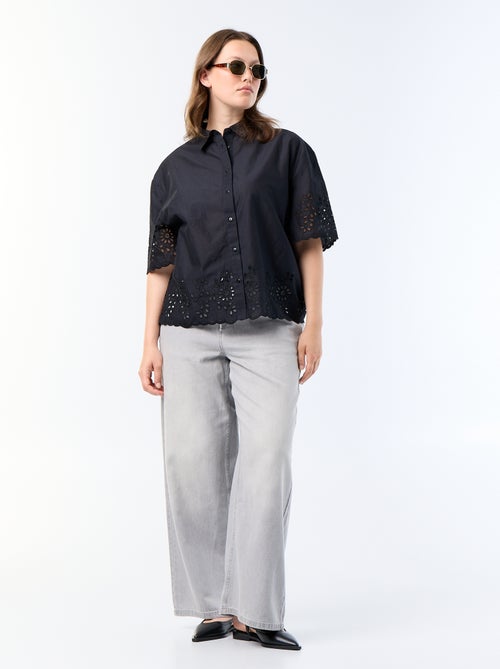 Camicia a maniche corte con ricamo traforato - Kiabi