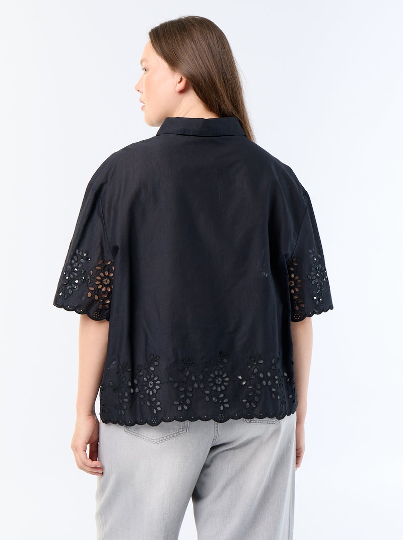 Camicia a maniche corte con ricamo traforato Nero - Kiabi