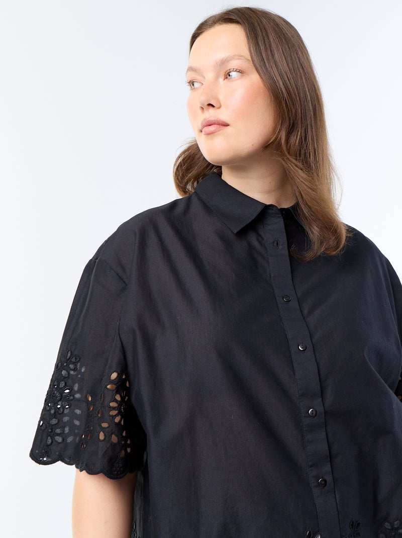 Camicia a maniche corte con ricamo traforato Nero - Kiabi