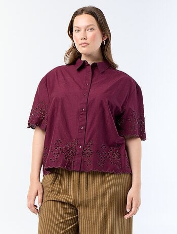 Camicia a maniche corte con ricamo traforato