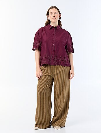 Camicia a maniche corte con ricamo traforato