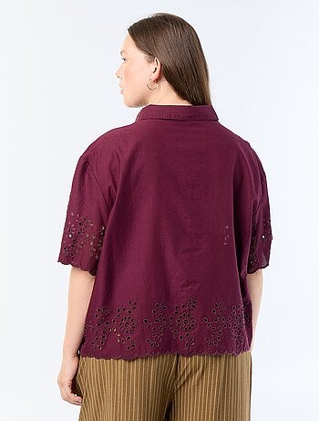 Camicia a maniche corte con ricamo traforato