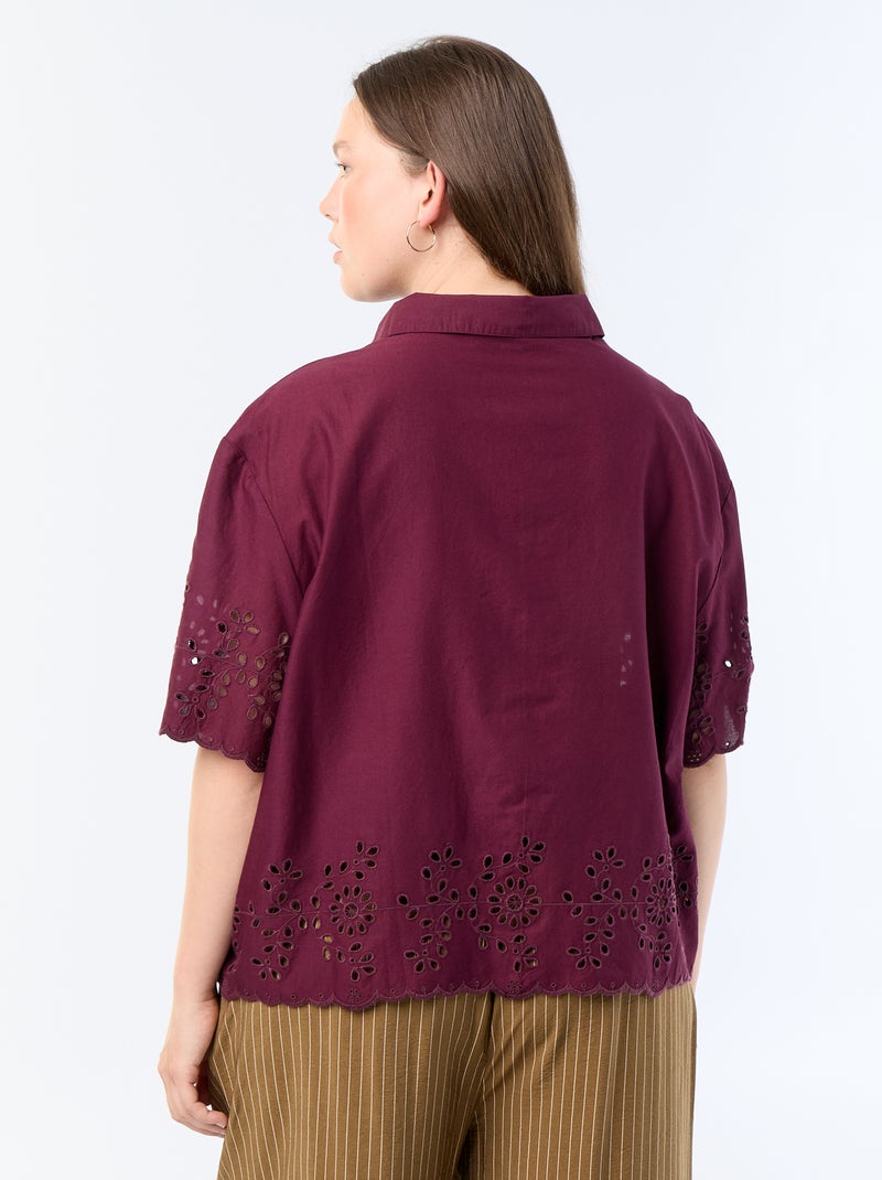 Camicia a maniche corte con ricamo traforato Viola - Kiabi