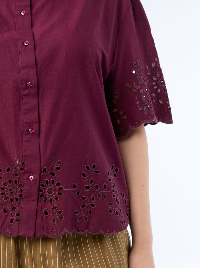 Camicia a maniche corte con ricamo traforato Viola - Kiabi
