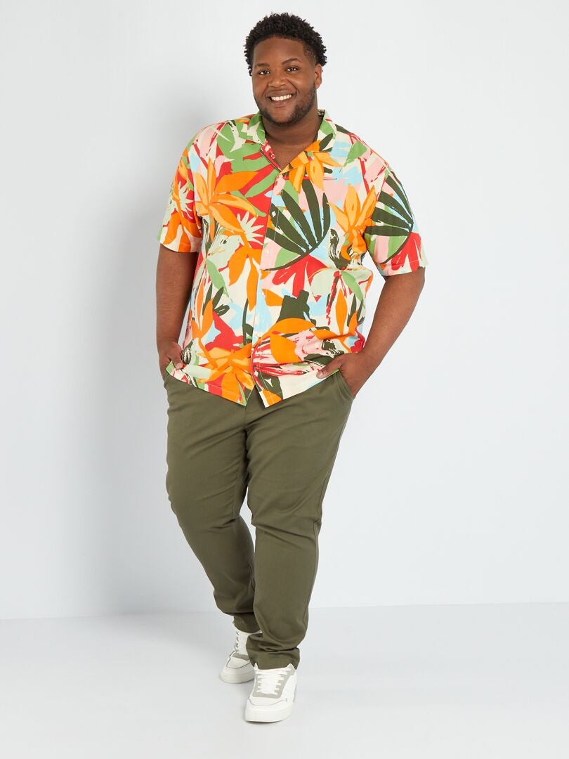 UPAAN Camicia Hawaiana Uomo A Maniche Corte Con Stampa Pelle Di Serpente - Arancione, Taglia XL, Slim Fit In Cotone