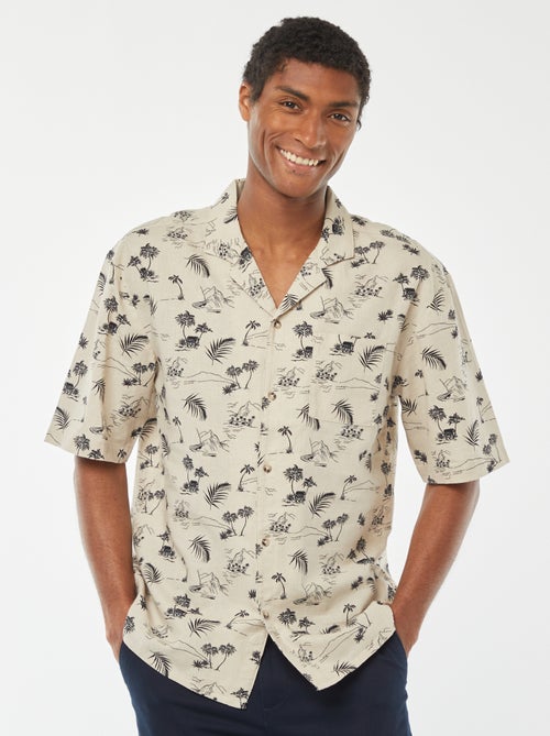 Camicia a maniche corte con stampa in misto lino - Kiabi