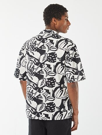 Camicia a maniche corte con stampa in misto lino