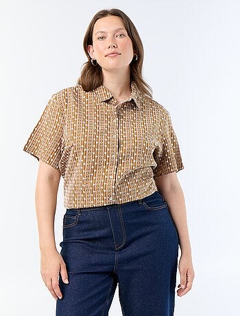 Camicia a maniche corte con stampa ricamata