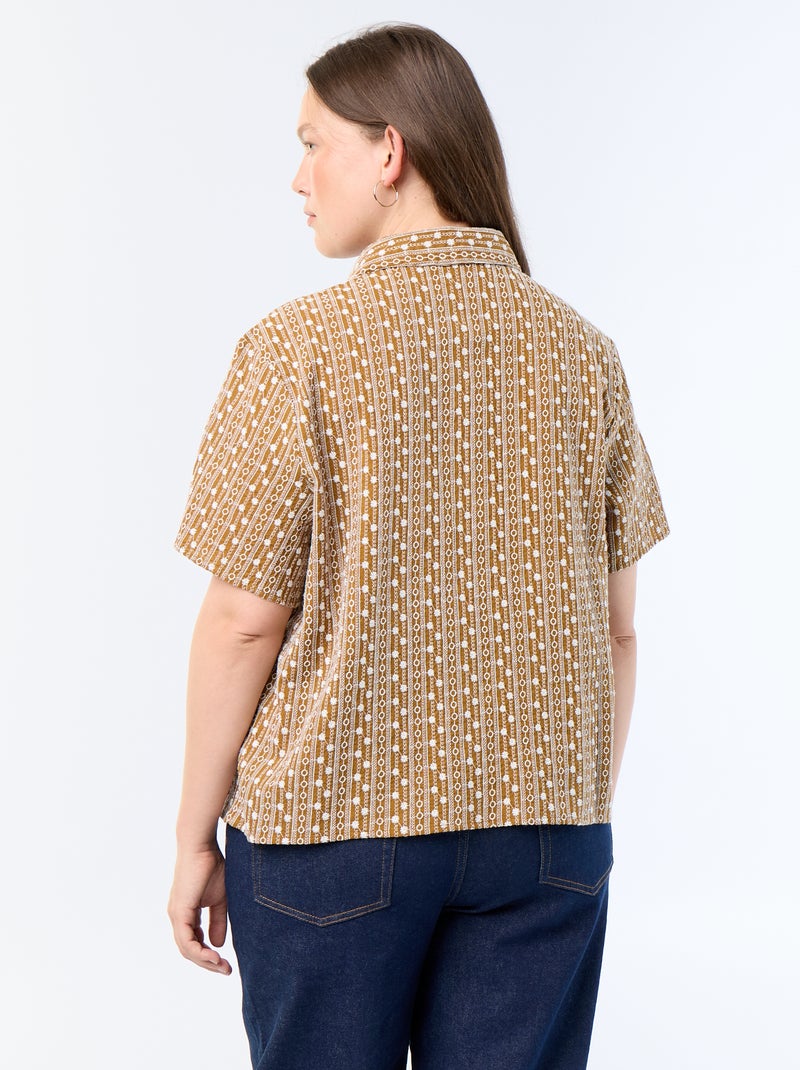 Camicia a maniche corte con stampa ricamata Marrone - Kiabi