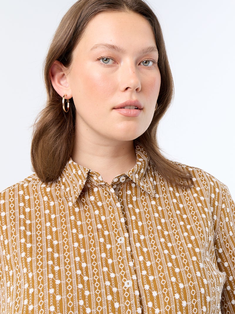 Camicia a maniche corte con stampa ricamata Marrone - Kiabi