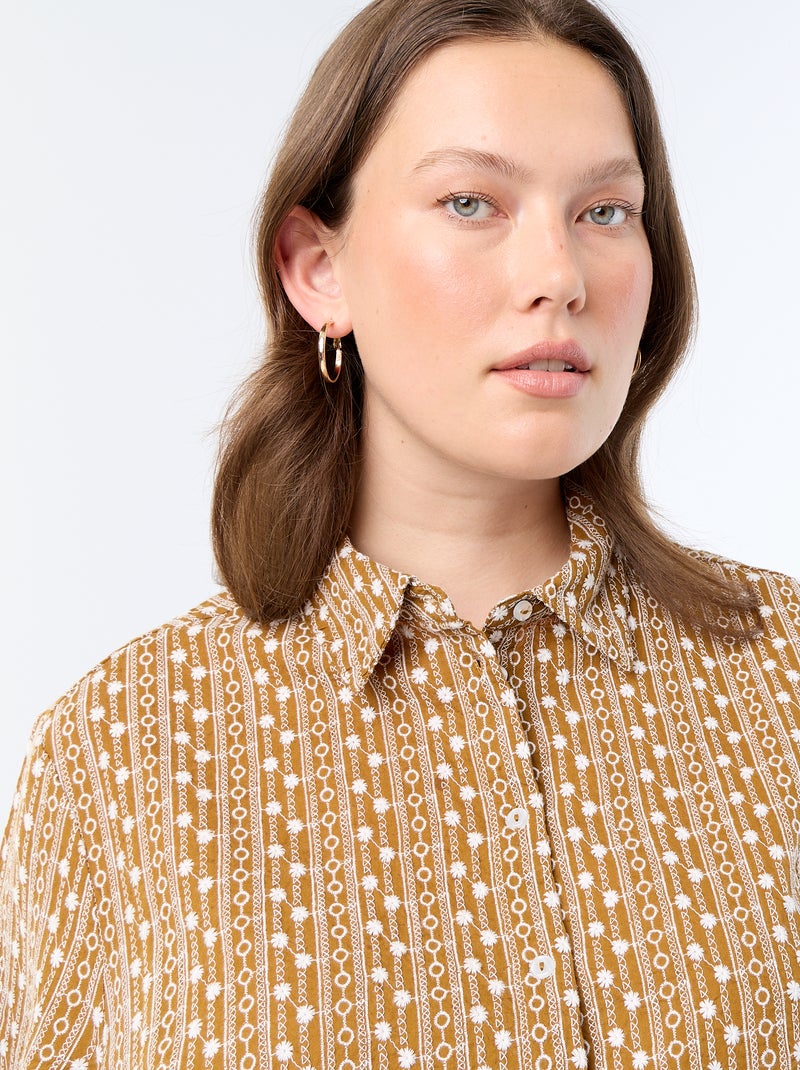 Camicia a maniche corte con stampa ricamata Marrone - Kiabi
